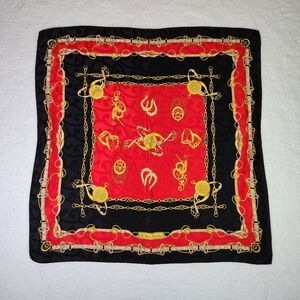 VINTAGE Renato Balestra Silk Scarf Red Black Baroque Style Luxury Made In Italy